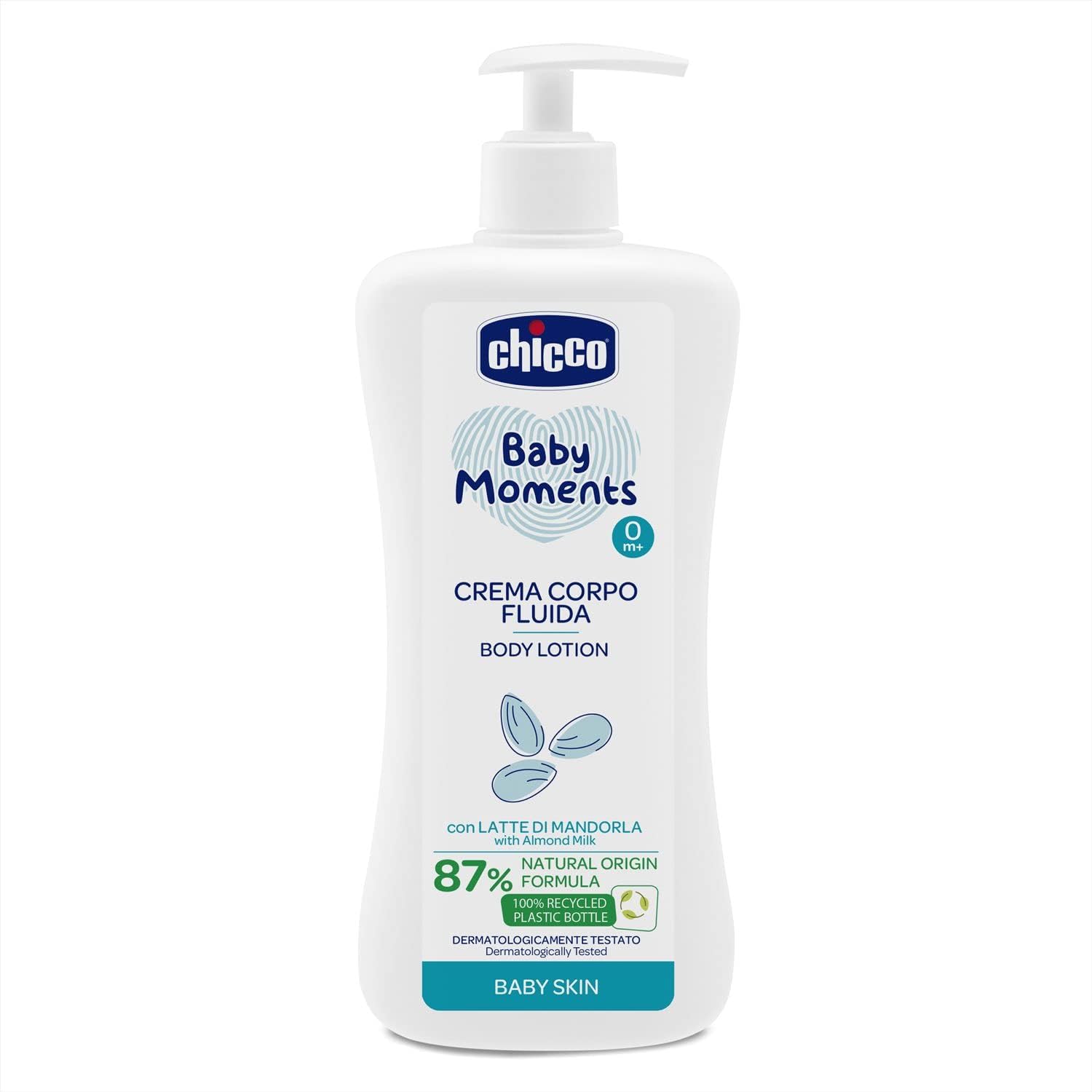 Chicco Baby Moments Fluid Body Cream with Almond Milk, Natural Formula, 0+ Mesi - 500 ml