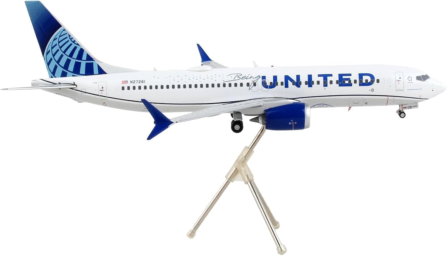 GeminiJets G2UAL1086 United Airlines Boeing 737 MAX 8 'Being United' N27261; Scale 1:200, White