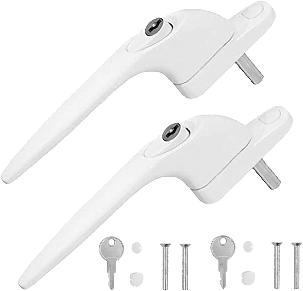 WODSTA UPVC Window Handle 2PCS Lockable Window Handle Aluminum White Universal Espag Handles with Key with 43mm Spindle Length for Indoor and Outdoor UPVC Window