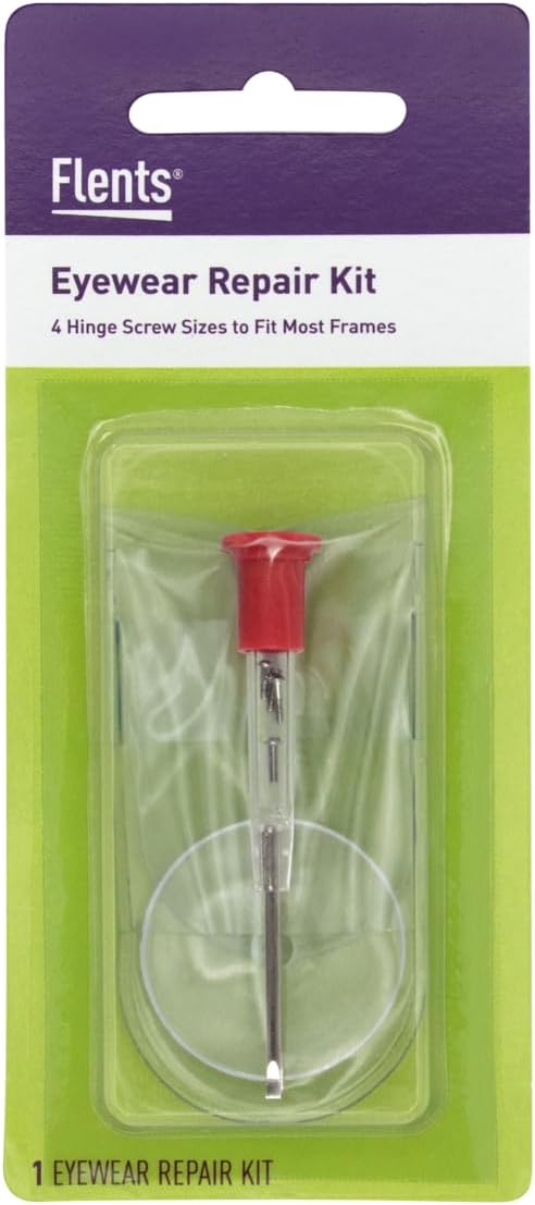 Flents Eyeglass Repair Tool Kit with Small Screwdriver, Eyeglass Screws, Magnifying Glass, Screw Guide, & Storage Pouch, Universal Eyeglass Repair Kit for Fixing Broken Reading Glasses, & Sunglasses