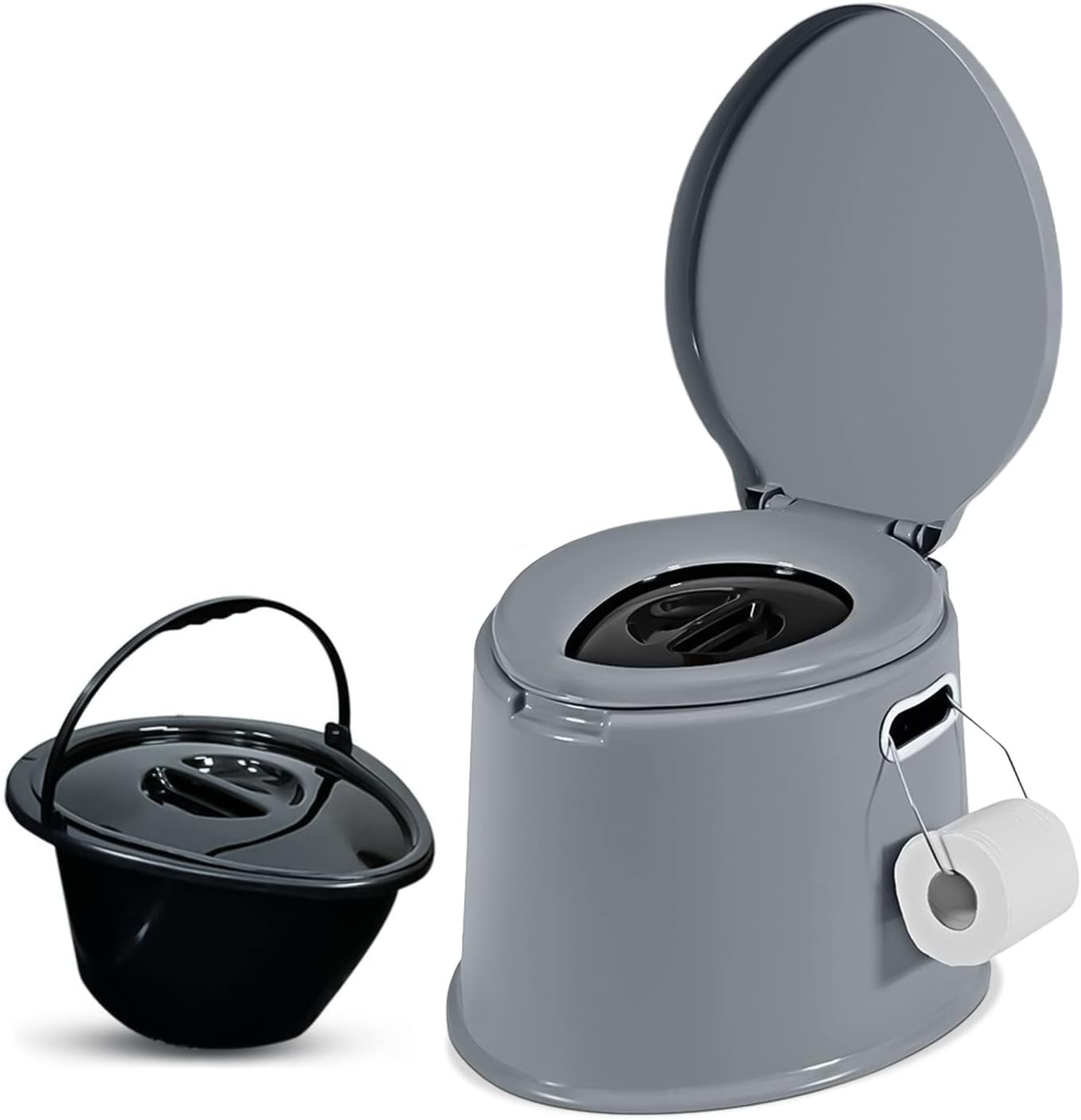 Denny International 【LIGHT WEIGHT】 Large 6L Compact Portable Toilet Potty Loo with Washable Basket and Toilet Roll Holder for Pool Party Camping Caravan Picnic & Festivals