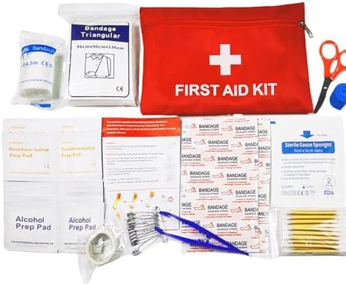 Medi Mini First Aid Kit, 14 kinds74 Pieces Small First Aid Kit for Travel, Home, Office, Vehicle, Camping, Workplace & Outdoor (Red)