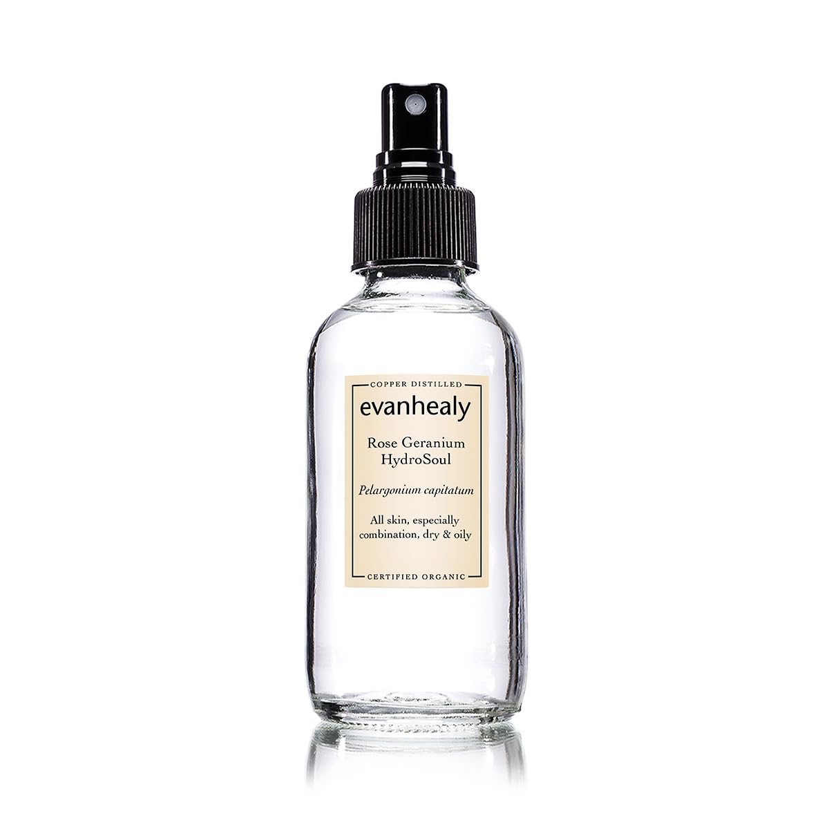 evanhealy Rose Geranium HydroSoul | Copper Distilled Hydrosol | Gentle, Astringent Organic Facial Tonic | Balancing Face Toner for Dry, Oily, Combination, Teen Skin