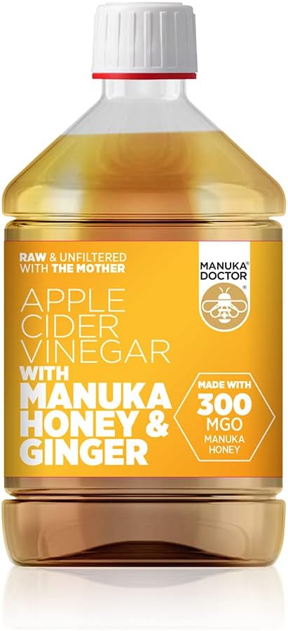 MANUKA DOCTOR - Apple Cider Vinegar with Ginger & Manuka Honey, 500ml | Raw, Unfiltered ACV with The Mother | 300 MGO Manuka Honey & Organic Ginger Juice