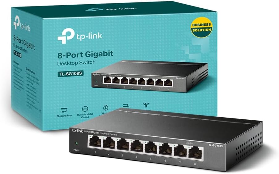 TP-Link TL-SG108S 8 Port Gigabit Network Switch, Power Saving, Plug & Play, Metal Case, Ethernet Switch, Ethernet Splitter, Support QoS & IGMP Snooping, Desktop or Wall Mount