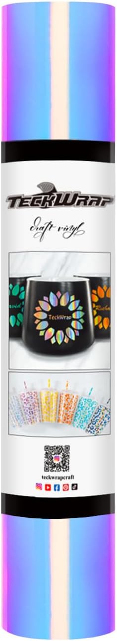 TECKWRAP Holographic Chrome Vinyl Permanent Adhesive 12" x 60", Opal White - Indoor & Outdoor Vinyl, Waterproof, Scrapbooking, Easy Cut & Weed for DIY Crafts, Party Decor, Car Decals