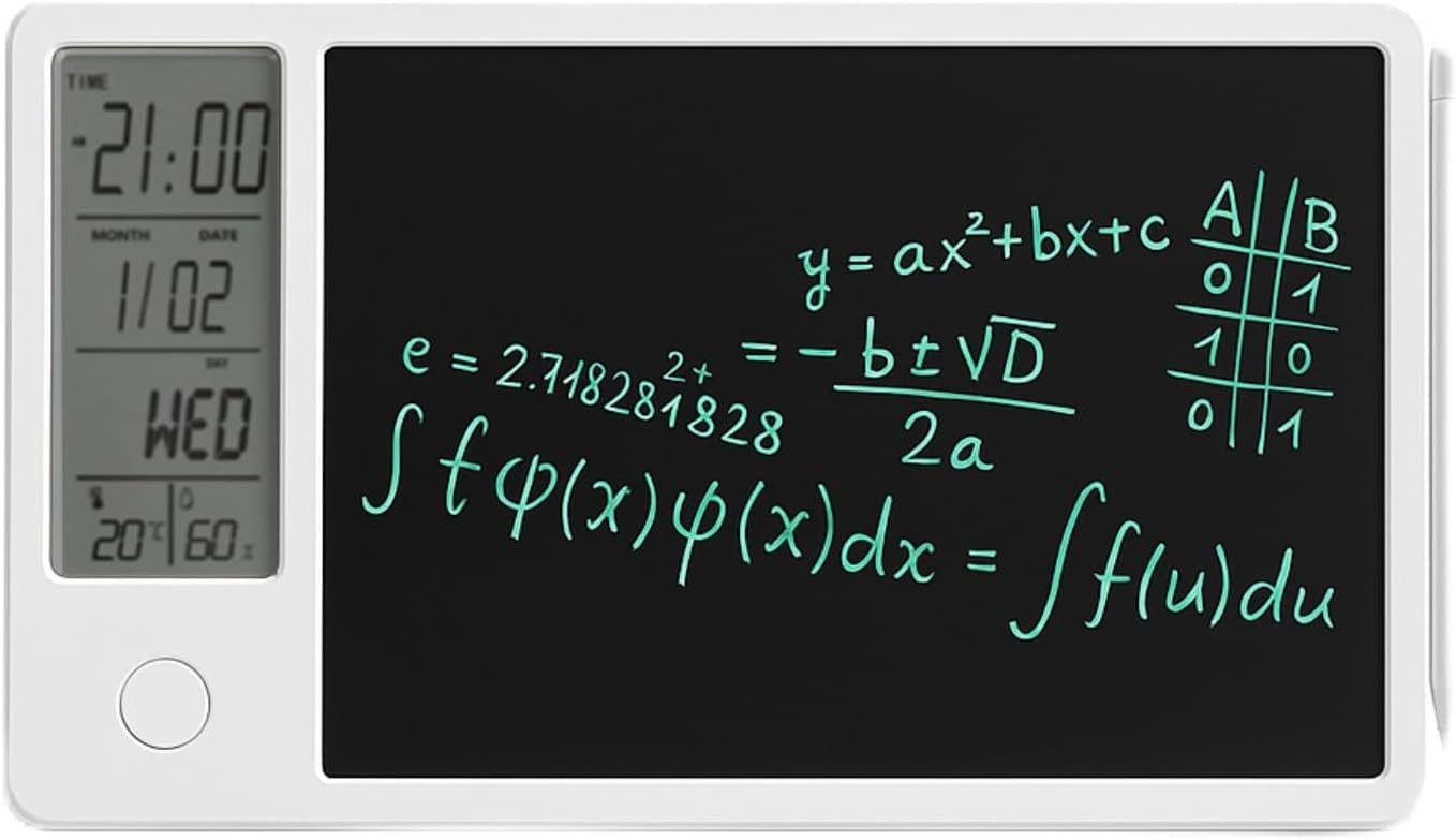 Keenso Electronic Digital Planner Tablet Calendar, Electronic Calendar with Pen & LCD Writing Tablet & Time & Day & Temperature & Humidity Display for Office (White)