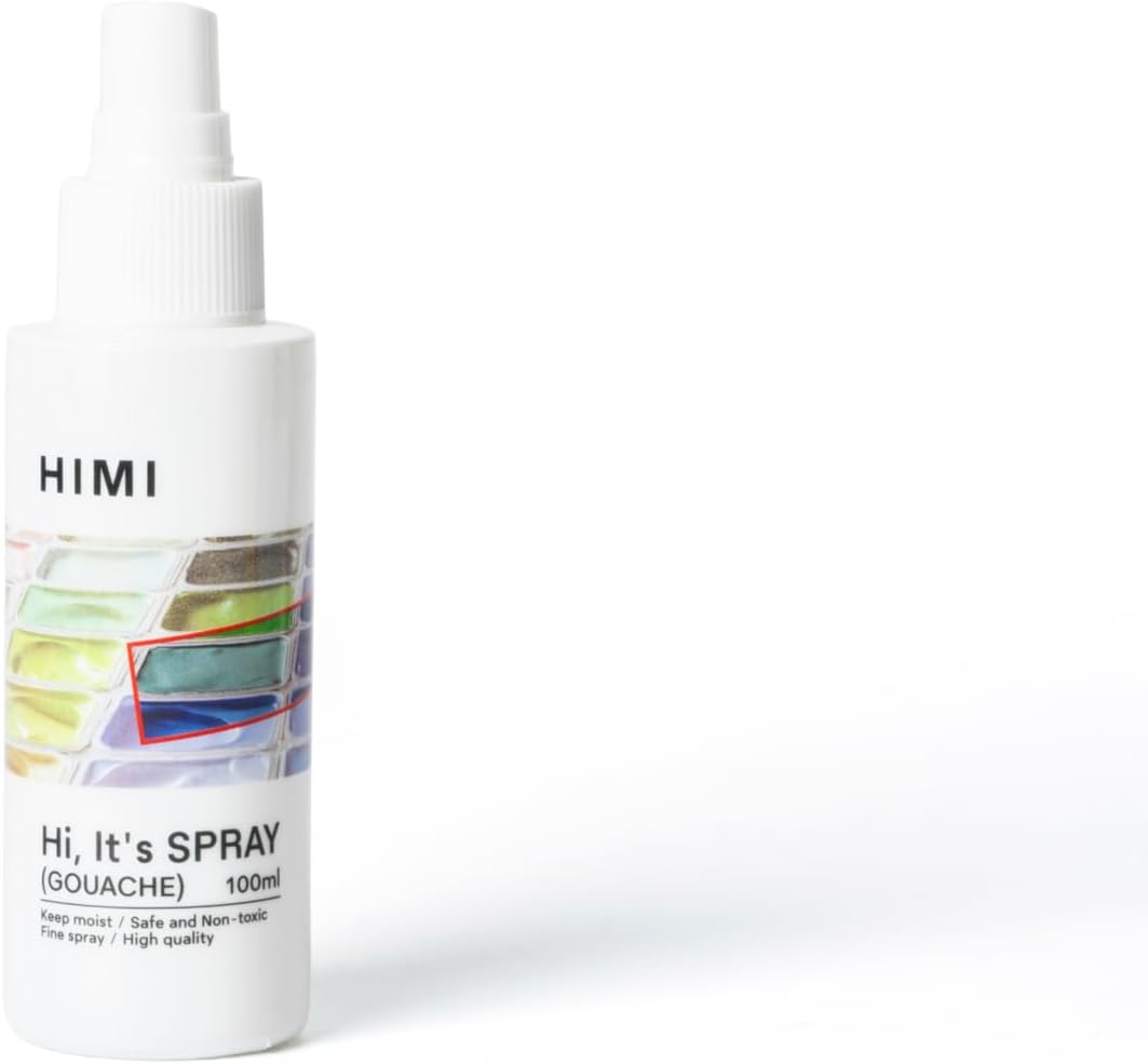 HIMI Gouache Spray 100ml, Keeps Gouache Moist, Reactivates, Prevents Bacteria, Artist Art Set Supplies, Beginners, Long Lasting Paint Colors, Leak-Proof, Safe, Light, Easy to Use Spray