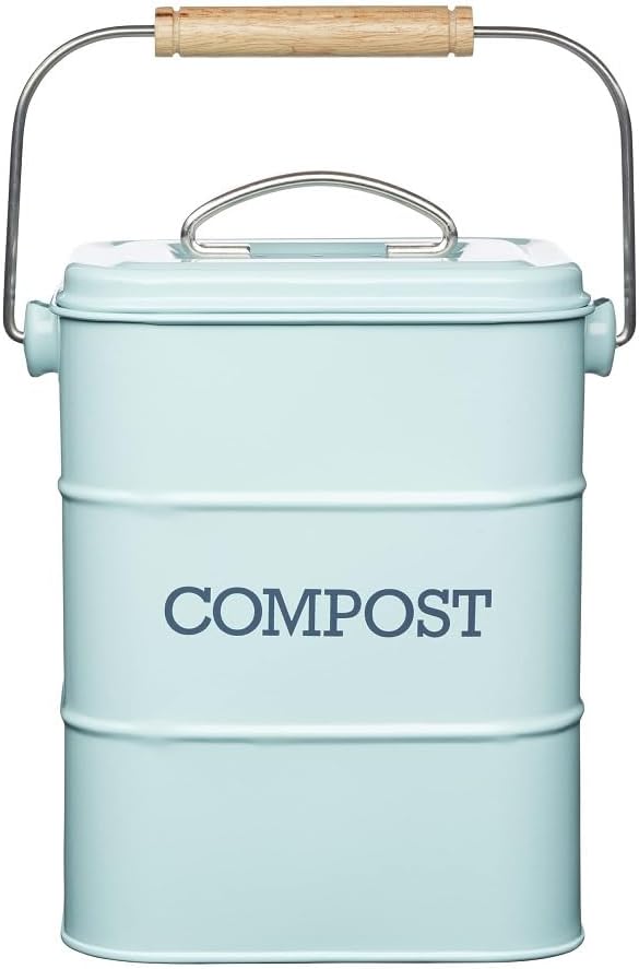 KitchenCraft Living Nostalgia, Kitchen Compost Bin, Metal, 16.5cm x 24 cm, Duck Egg Blue