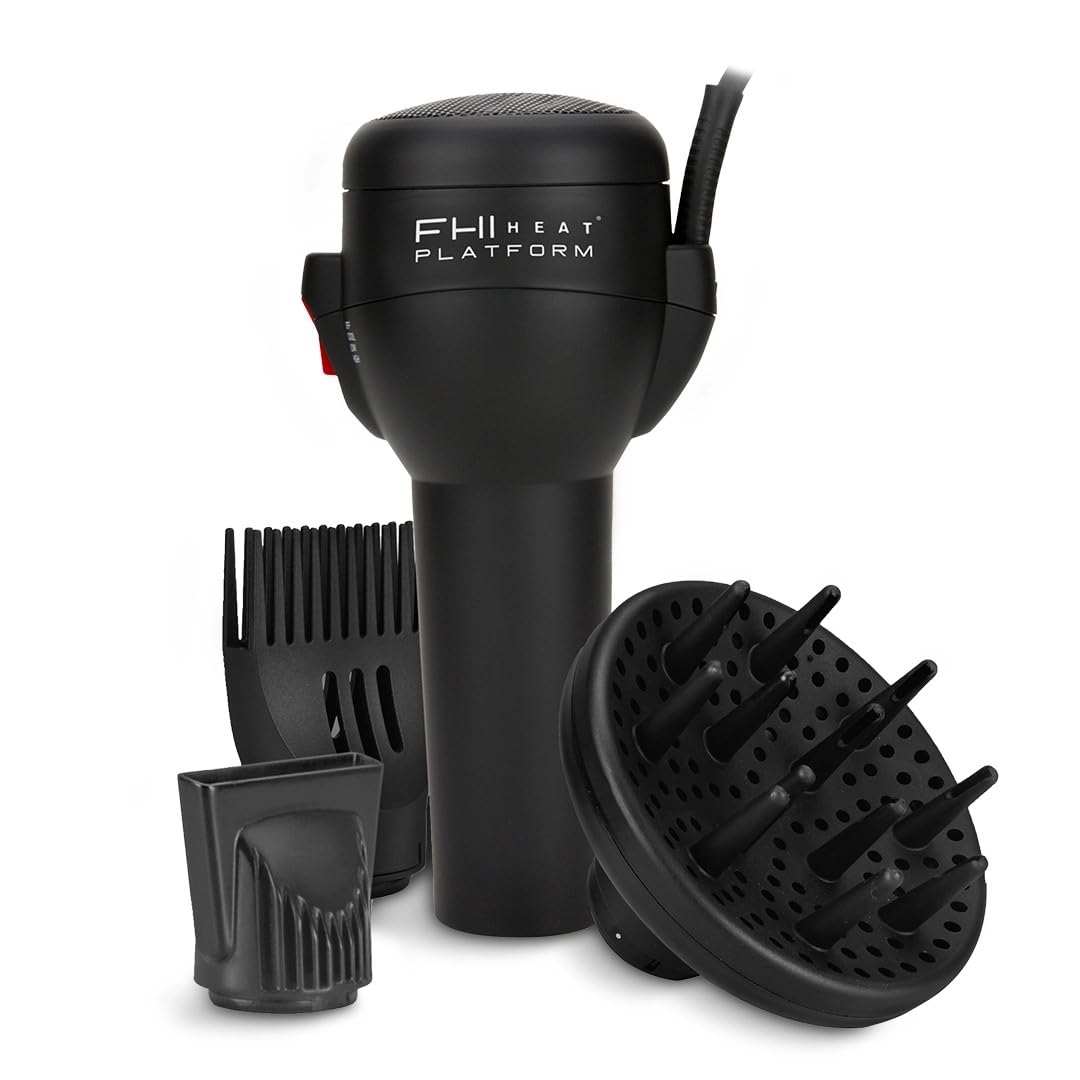 FHI Heat Platform All-In-One Blow Out Handle Less Hair Dryer with Attachment Set, Comb, Concentrator & Diffuser, Black