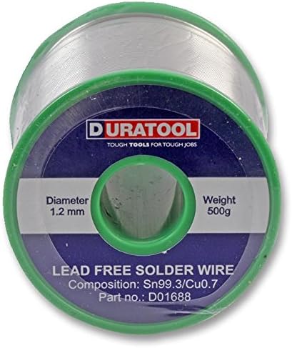 Duratool Lead Free Solder Wire 1.2mm, 500g Spool – High Activity Rosin Flux, RoHS Compliant