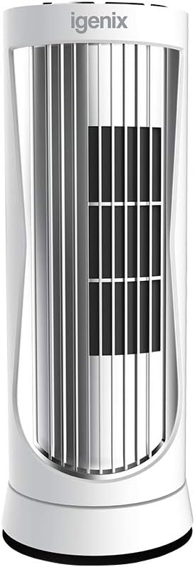 Igenix DF0022 12" Mini Tower Fan – Compact Oscillating Desk Fan with 3 Speed Settings, 8-Hour Timer, Quiet Operation, Sleep & Natural Modes – Ideal for Bedrooms, Desktops & Office Use – White