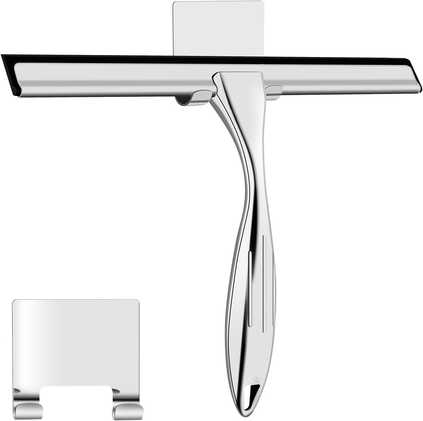 Shower Squeegee, 10 Inch Stainless Steel Window Squeegee Cleaner for Shower Glass Door with Hook, Shower Wiper Screen for Bathroom, Window,Mirror and Car Glass
