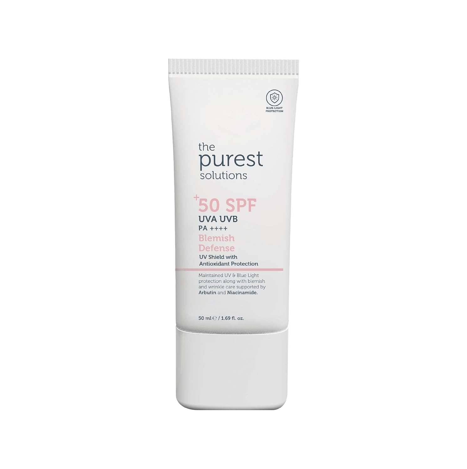 The Purest Solutions Blemish Defense (UV Shield with Antioxidant Protection SPF 50+) - 8h UVA Protection, Arbutin & Niacinamide for Skin Tone Harmonization and Moisturizers - Vegan (50 ml)