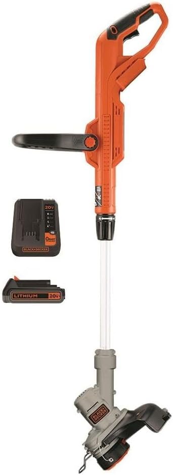 Black+Decker 20V MAX Cordless String Trimmer Edger, 12 Inch Steel Blade, Reduced Vibration, Battery and Charger Included (LST300)