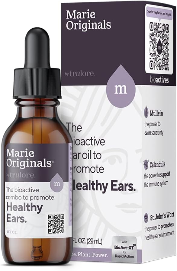 Marie Originals Natural Ear Oil Drops | Mullein Garlic Oil Ear Drops for Infections Prevention, Herbal Ear Ache Drops for Adults, Kids & Pets, Soothes Ear Pain & Wax Removal, Earache Remedies (1 Pack)