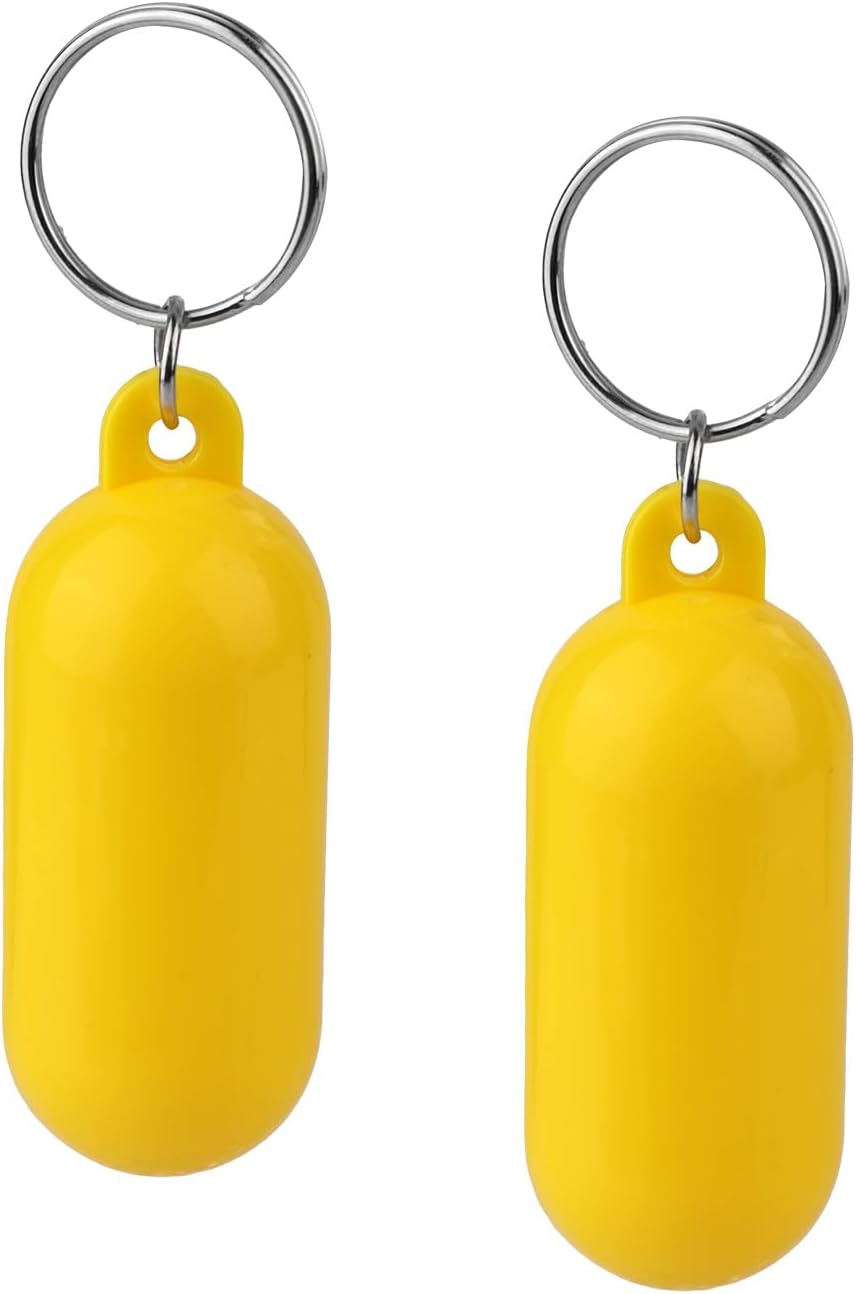 2pcs Boat Floating Keychains, 2.56x0.98in Yellow Buoy Float Key Pendant, Oval Shape Plastic Floating Key Ring, Water Sport Accessory for Boating Surfing Rowing Fishing Outdoor Sports