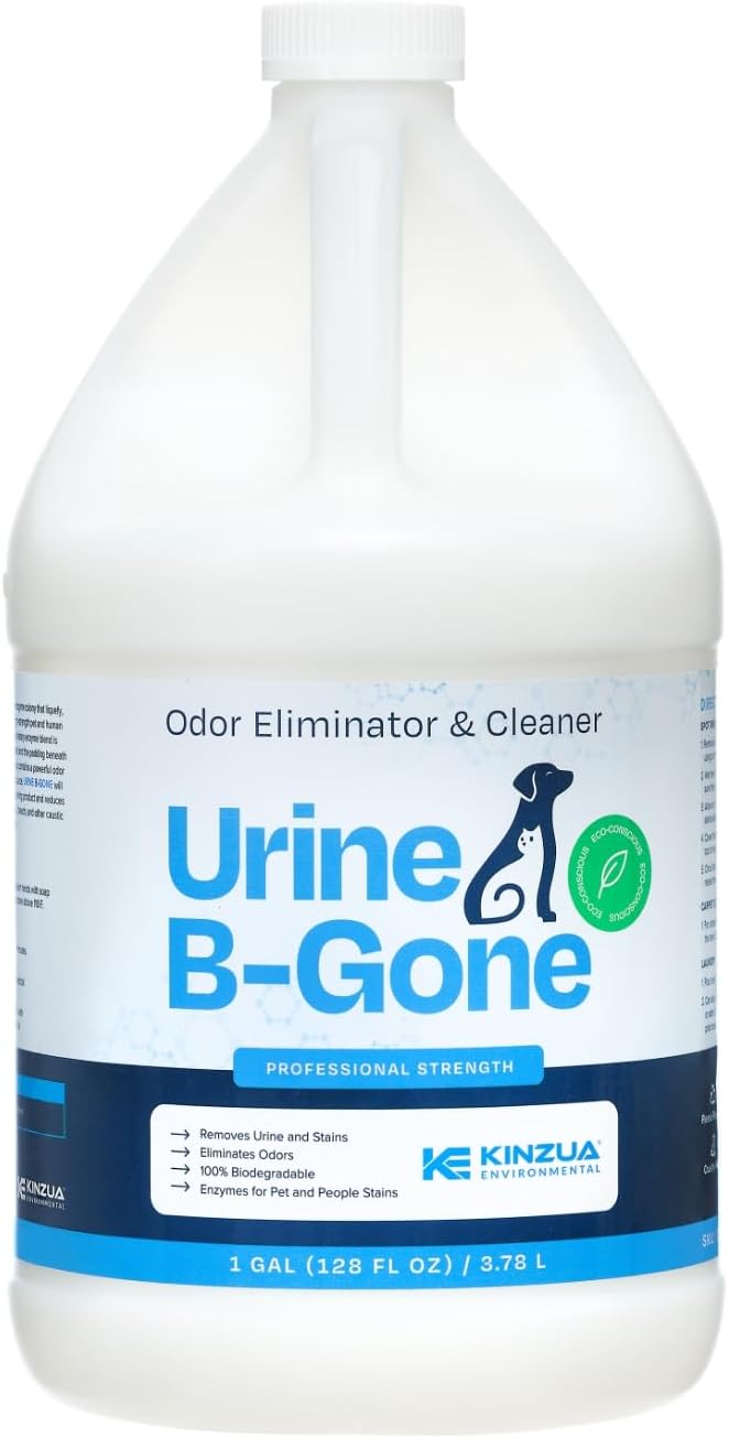KINZUA ENVIRONMENTAL Urine B-Gone, Professional Enzyme Odor Eliminator & Pet Stain Remover, Human, Cat & Dog Urine Cleaner, Effective on Laundry, Carpets & More (3.79Liter (Pack of 1), Original)
