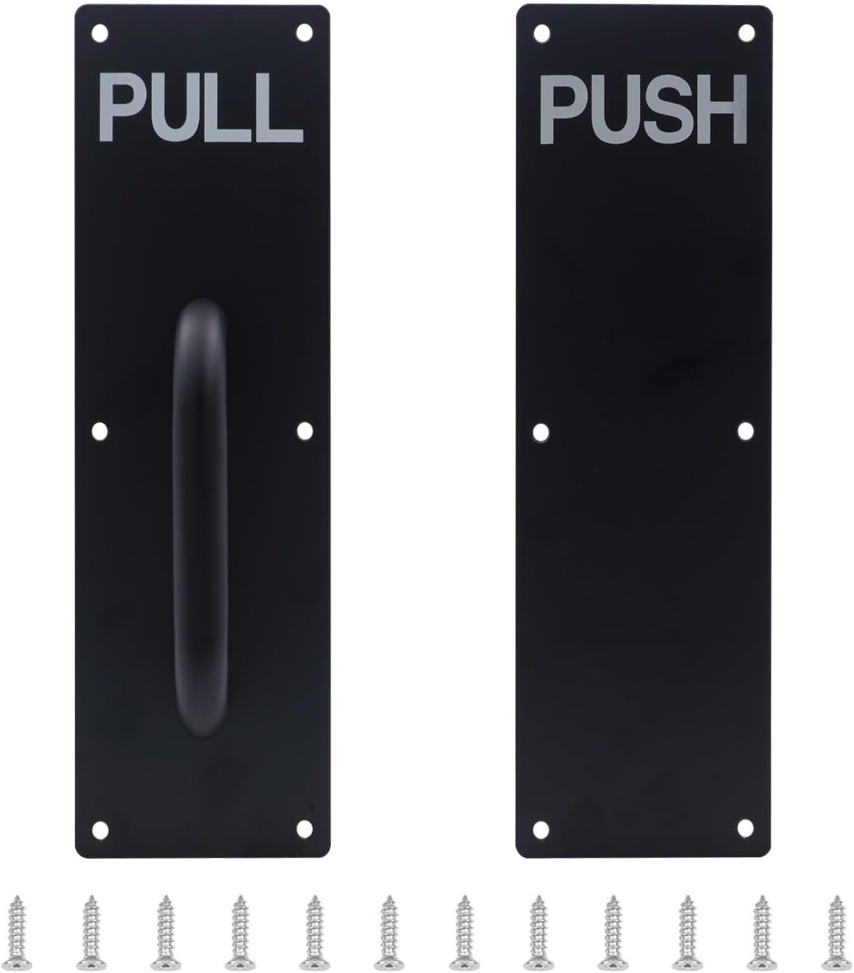 GINZER Push Pull Door Handle Set, Aluminum Alloy Push Pull Plates, Commercial Black Heavy Duty Sliding Door Handles 300 X 80 mm, Perfect for Garage Restaurant & Business Place