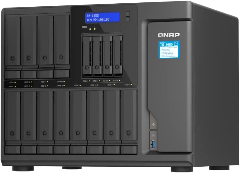 QNAP TS-1655-8G-US 16 Bay high Performance and high-Capacity Hybrid NAS with Intel® Atom® 8-core Processor, Dual 2.5GbE and Long-Term Availability