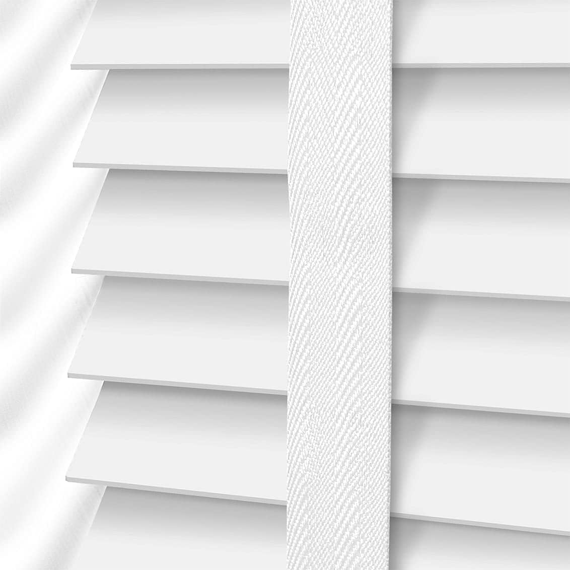 White Faux Wood Window Venetian Blind/Blinds - Easy Fit Child Safe Trimmable Shutters - 50MM Slats with Aluminium Headrail & Matching Facia (White, Width: 60cm / Length: 213cm)