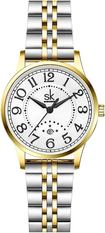 SHENGKE SK Business Classic Women Watch with Genuine Leather Stainless Steel Band ElegantLadies Watch