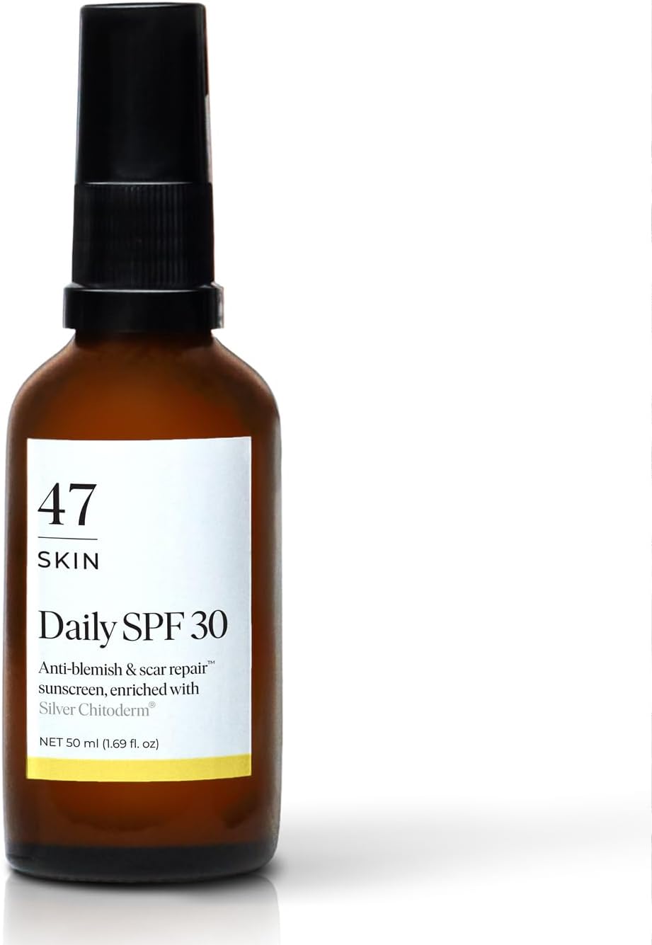 47 Skin Daily SPF 30 - Sunscreen with Silver Chitoderm to Prevent Breakouts - Contains Hyaluronic Acid, Vitamin E, Allantoin and Aloe Vera - Protects from Broad-Spectrum UVA/UVB Rays - 50ml
