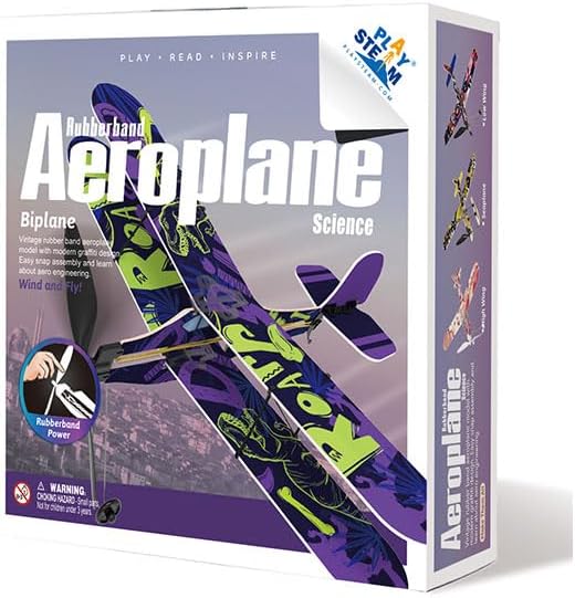 PLAYSTEM Rubber Band Aeroplane Biplane STEM Kit- Xmas Gift for Boys & Girls