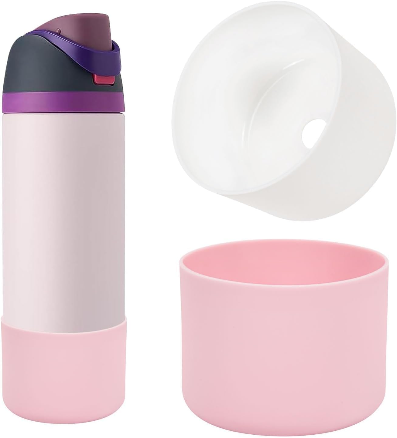 Silicone Water Bottle Boot for Owala 710ml, Anti-Slip Protective Sleeve Bottom Cover Protector FreeSip, Twist, and Flip Stainless Steel Bottles (Pink+White, For 710ml)