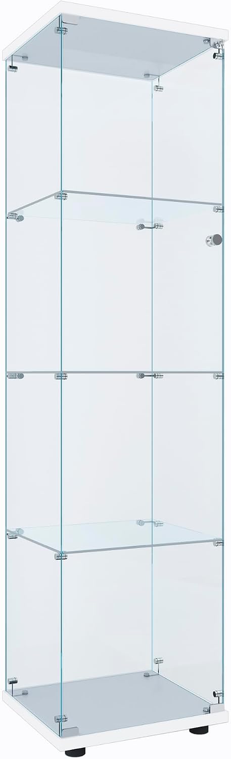 FLYMUHJIA Curio Cabinet Glass Display Case for Collectibles with 4-Shelf Display Shelves, 64.2'Hx16.9''Lx14.6''W White