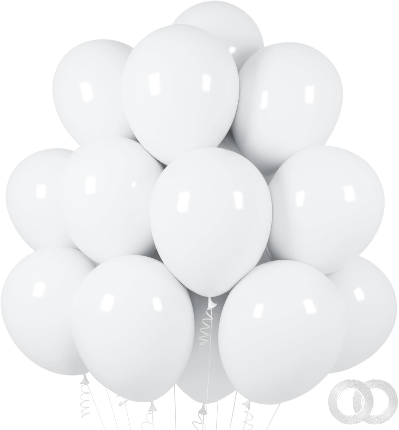 ASIYUHY White Balloons 100 Pack 12 Inch White Latex Party Balloons with 2 Rolls of Ribbon Helium Balloons for Wedding Birthday Party Baby Shower Engagement Anniversary Decorations
