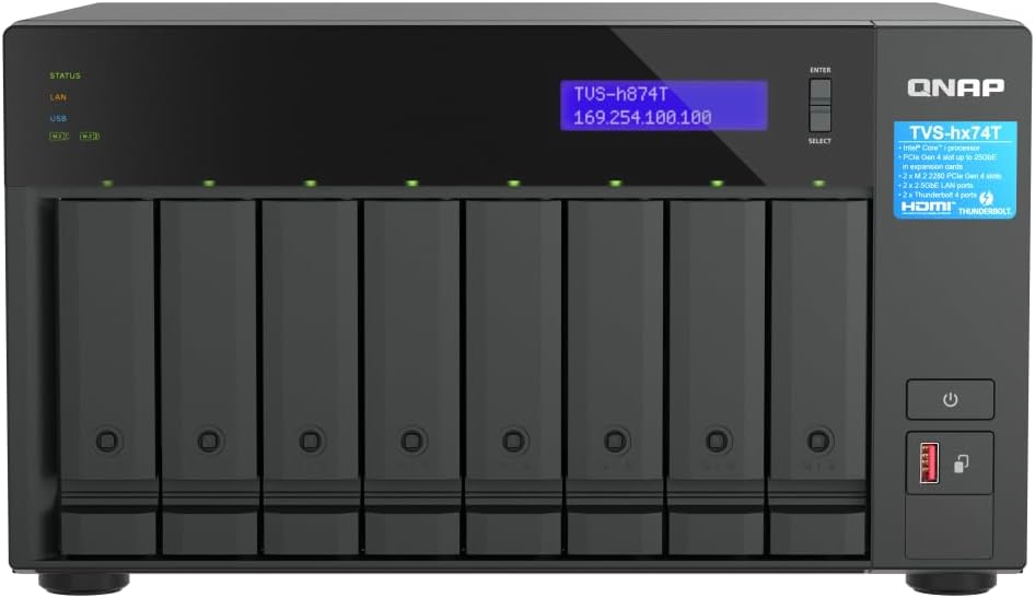 QNAP TVS-h874T-i9-64G-US 8 Bay High-Speed Desktop NAS with Intel 12th Gen CPU, up to 64GB DDR4 Memory, Thunderbolt 4 and 2.5GbE connectivity (Diskless)