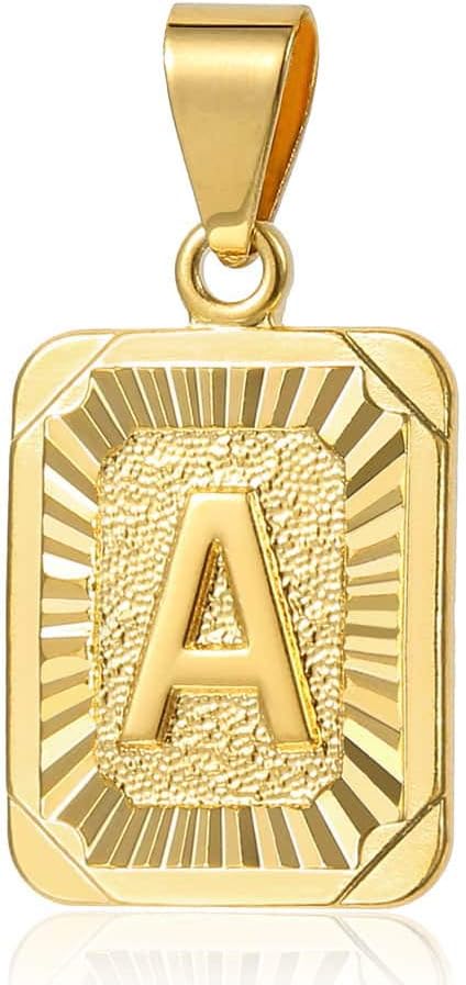 Trendsmax Rectangle Initial Letter Pendant Charm for Mens Womens Gold Plated Capital Letter Pendant Necklace Rolo Chain 18inch
