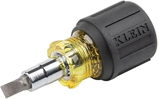 Klein Tools 32561 Multi-Bit Screwdriver / Nut Driver, 6-in-1 Stubby Screwdriver with 2 Phillips, 2 Slotted Bits, 2 Nut Drivers