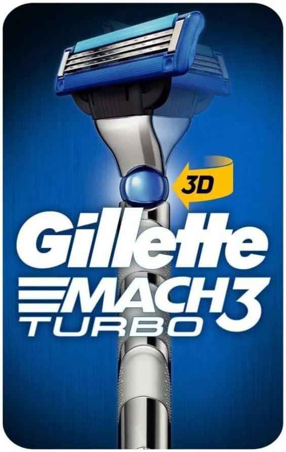 Gillette Mach3 Turbo Men's Razor + 1 Razor Blade Refill, 3D Motion To Fit The Contours Of One's Face, Stronger Than Steel Blades, Enhanced Lubrastrip