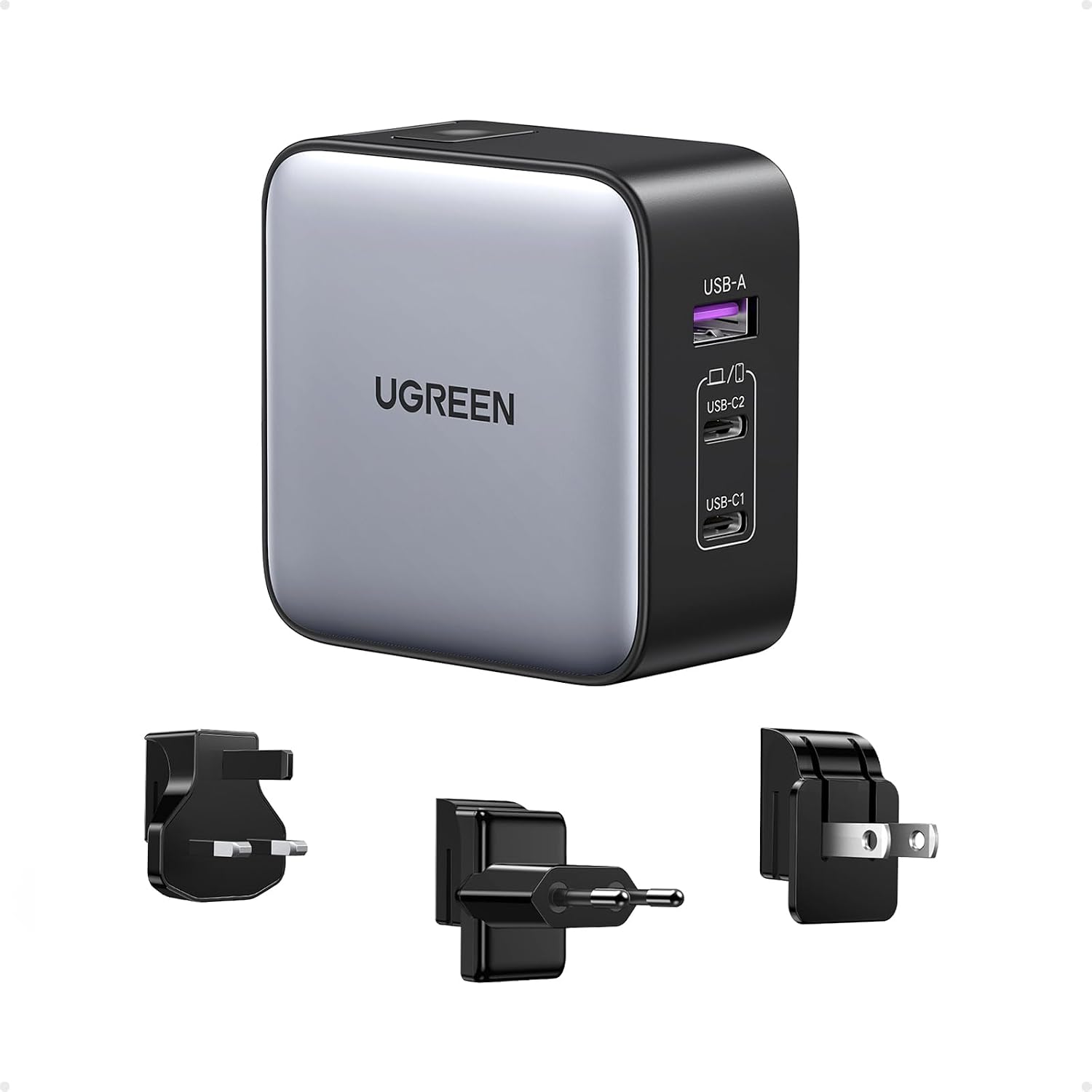 UGREEN Nexode 65W Universal Travel Adapter, Fast Charger with US/UK/EU Plug