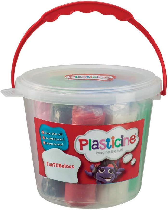 Plasticine FunTUBulous, Original Modelling Clay, Soft and Non-Hardening, Includes 8 Bumper Sticks of Plasticine in Plastic Bucket with Carry Handle, Suitable for Ages 3+
