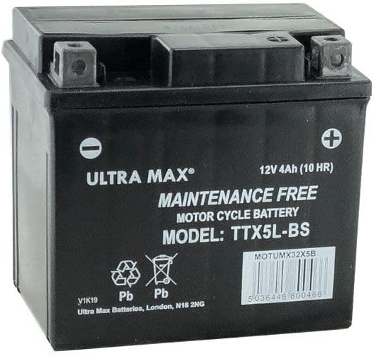 Ultramax TTX5L-BS 12v 4Ah 55 CCA Motorcycle, Motorbike, Powersports Battery