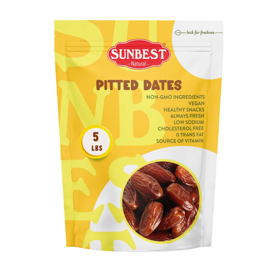 Sunbest Natural Deglet Noor Dates – 5 lb Bulk Bag (80 oz) – Sun-Dried, Pitted, Naturally Sweet & Chewy – Non-GMO, Vegan, Kosher, No Sugar Added – Ideal for Snacking & Recipes