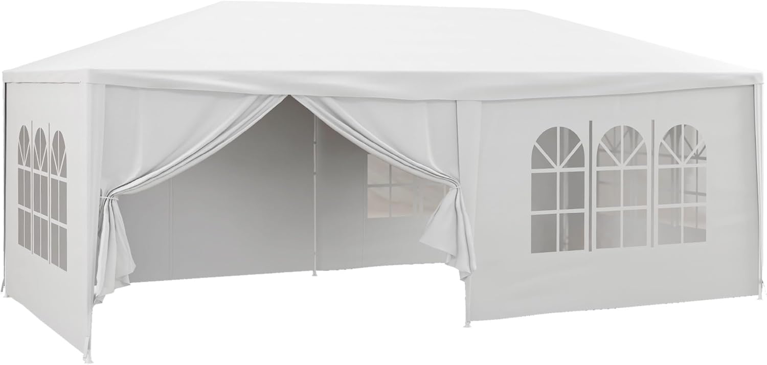 Outsunny 6 x 3(m) Gazebo Canopy Party Tent with 6 Removable Side Walls for Outdoor Event with Windows and Doors, White