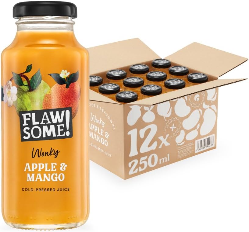 Flawsome - Cold-Pressed Juice - No Added Sugar Pressed Apple & Mango Juice – 100% Natural Pure Juice with No Sweeteners – Craft Vegan Juice Not from Concentrate (Apple & Mango 12 x 250m)