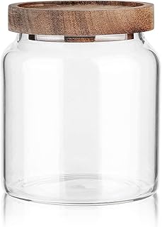 Labina Glass Storage Container Airtight Food Jars Kitchen Canister with Wood Lids, 20 Oz Wide Mouth Pantry Organization Glass Jar for Flour, Sugar, Cookie, Spagetti, Nuts and Candy