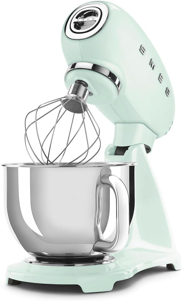 SMEG SMF03 Stand Mixer – 5 Qt Tilt-Head Mixer with Stainless Steel Bowl, 10 Speeds, Retro 50s Vintage Style – Pastel Green