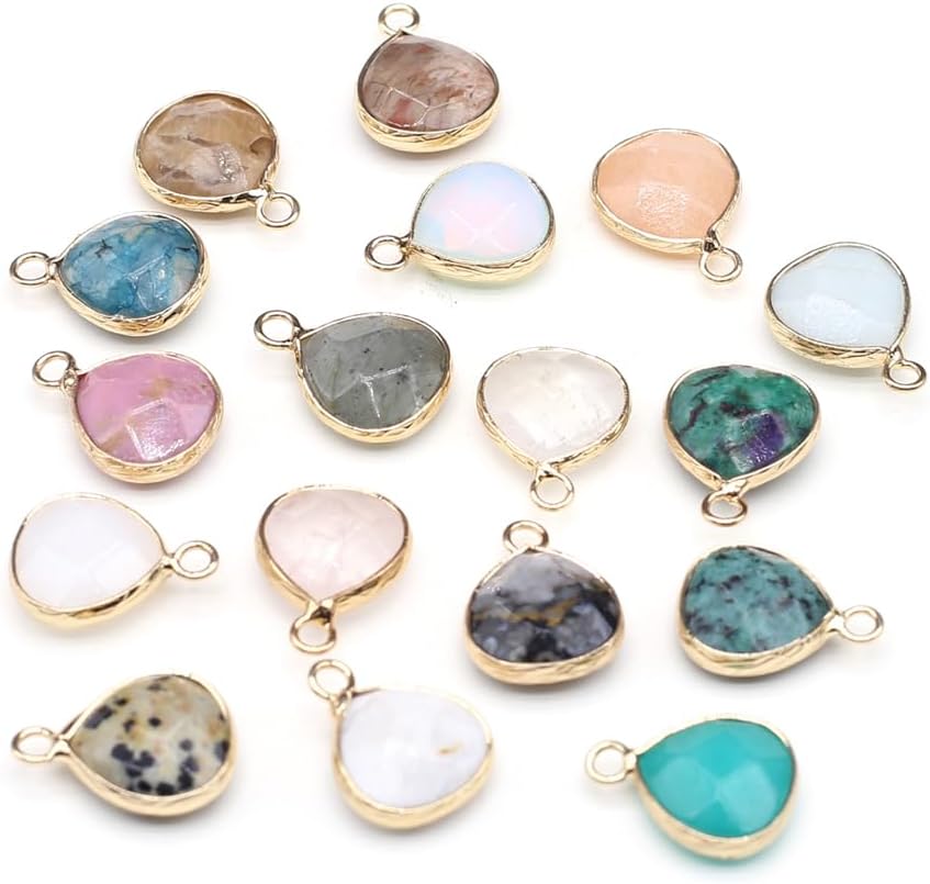 LHJ 10 Pcs Natural Stone Pendants Waterdrop Shape Faceted Quartz Agate Charms for Jewelry Making Necklace Bracelet