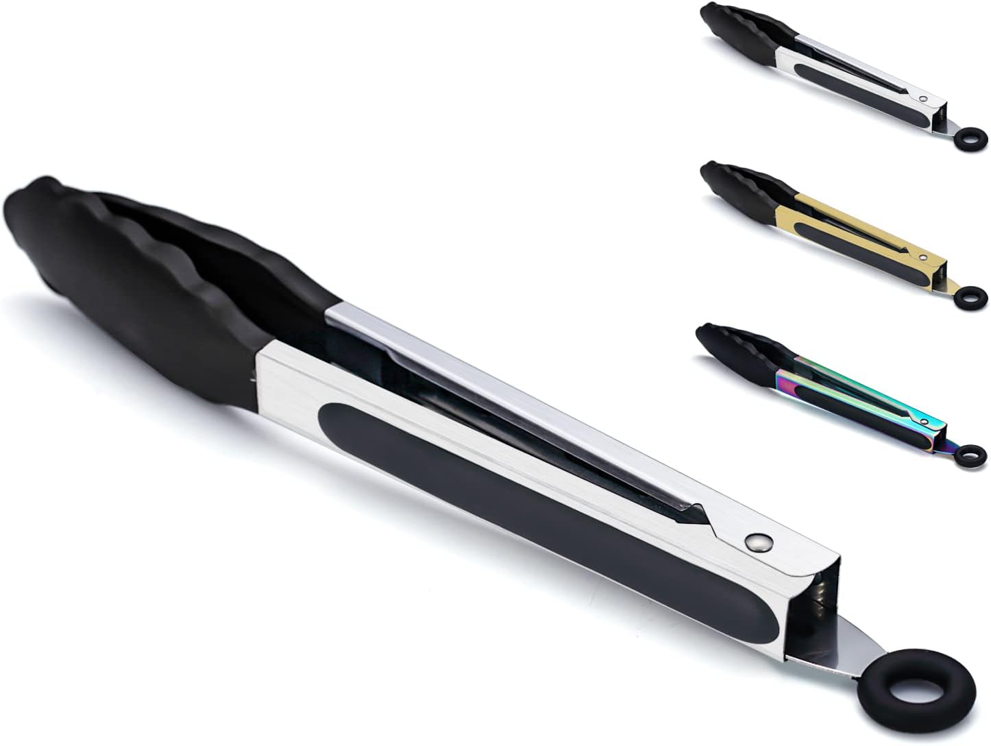 Kitchen Tongs for Cooking Grill & BBQ, Kyraton Stainless Steel 9" Cooking Tongs Heat Resistant Handle Non Slip, Kitchen Tongs with Silicon Tips for Salad,Ice,Fry, Serving,Oven. (Silver)