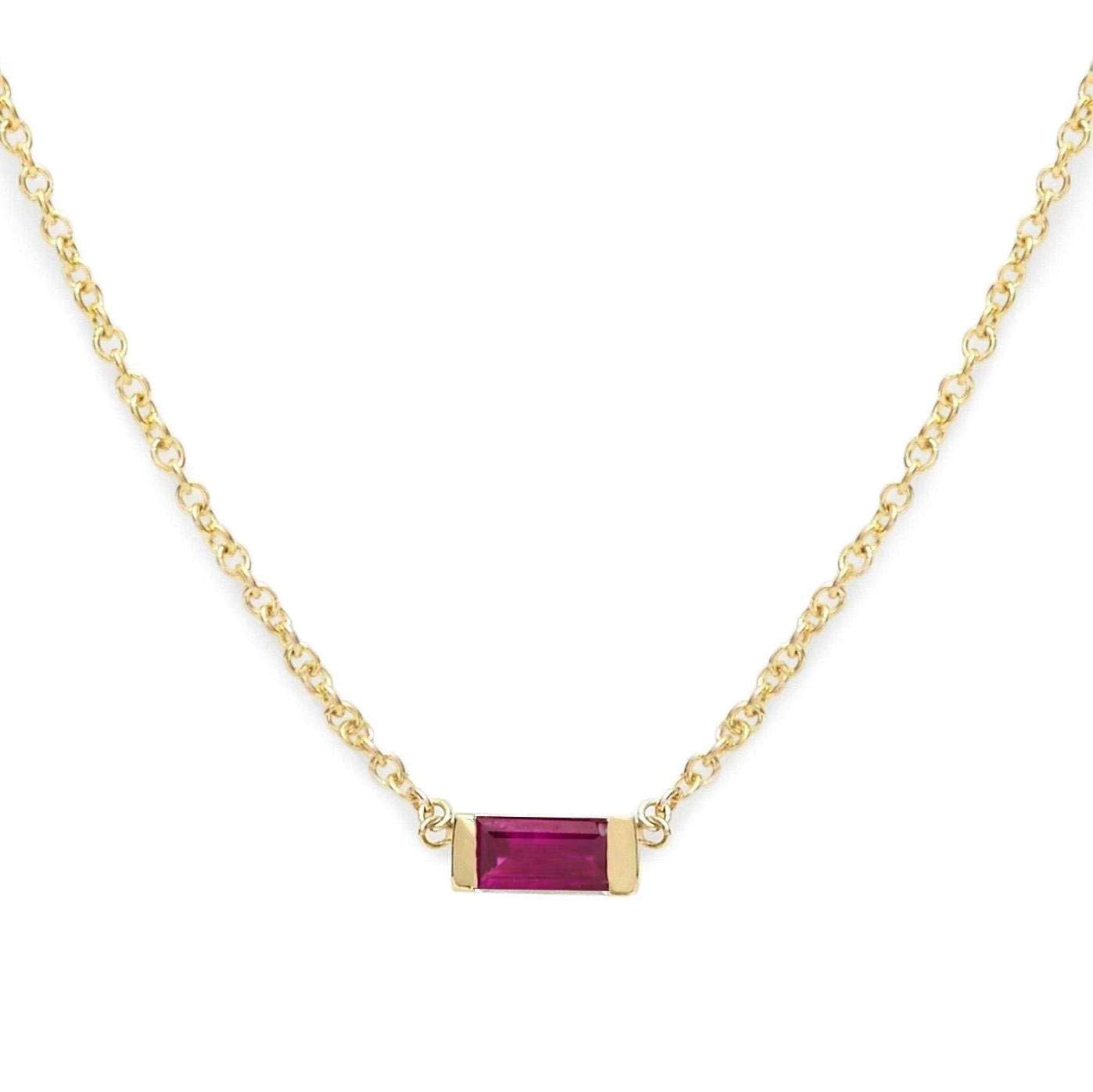 14k Solid Gold Choker Tiny Solitaire Baguette Gemstone Birthstone Necklace, Real Solitaire Diamond or Any Birthstone Necklace, Ruby Necklace, Baguette Sapphire Choker Necklace, Jewee Diamond