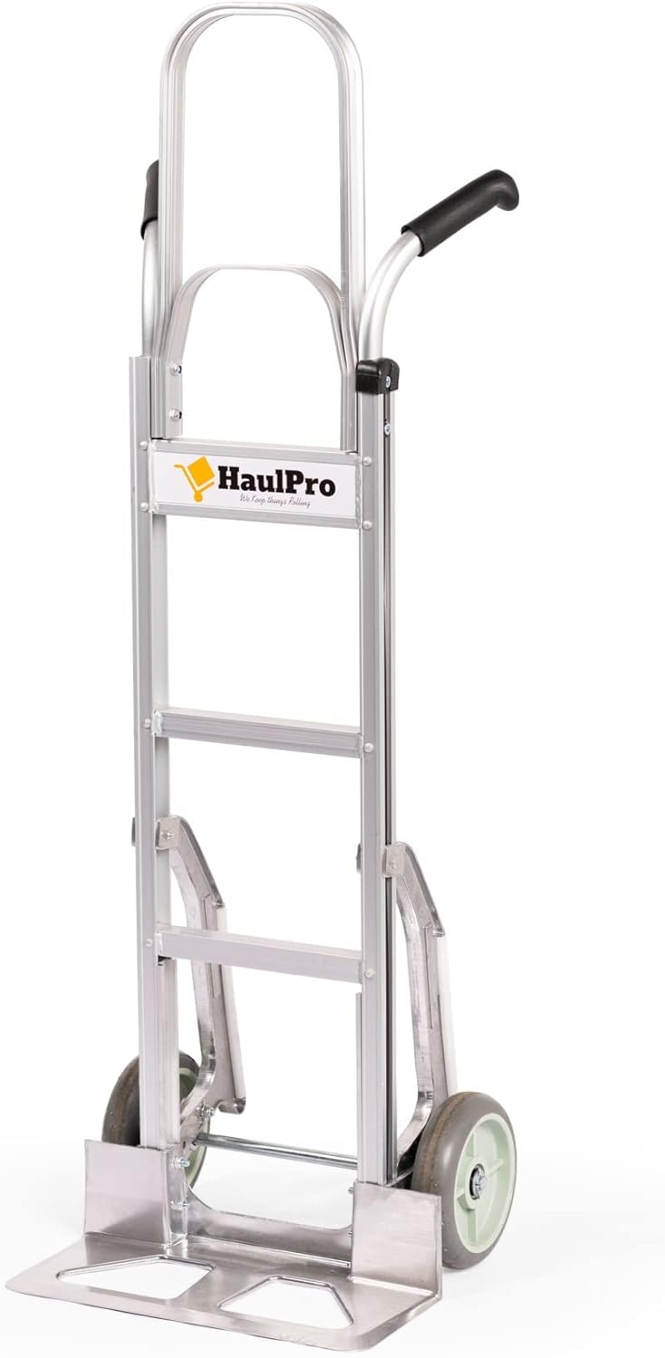 Dual Handle Heavy Duty Hand Truck - Lightweight Aluminum 2 Wheel Stair Climbing Dolly Cart-500 Pound Capacity-8" Puncture Resistant Rubber Wheels - 54" H x 18.5" W with 17.5 x 9 Nose Plate