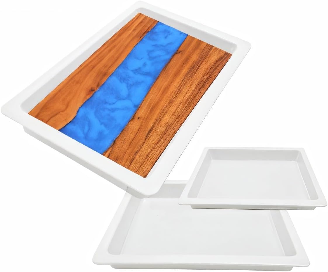 3pcs Epoxy Table Molds 19 * 11 inch - 15.7x9.8 inch - 11.4x7.5 inch, Large Rectangular Epoxy Resin Molds, Tray Resin Molds, Epoxy Deep Molds for Tables, Cutting Boards, DIY Art Resin