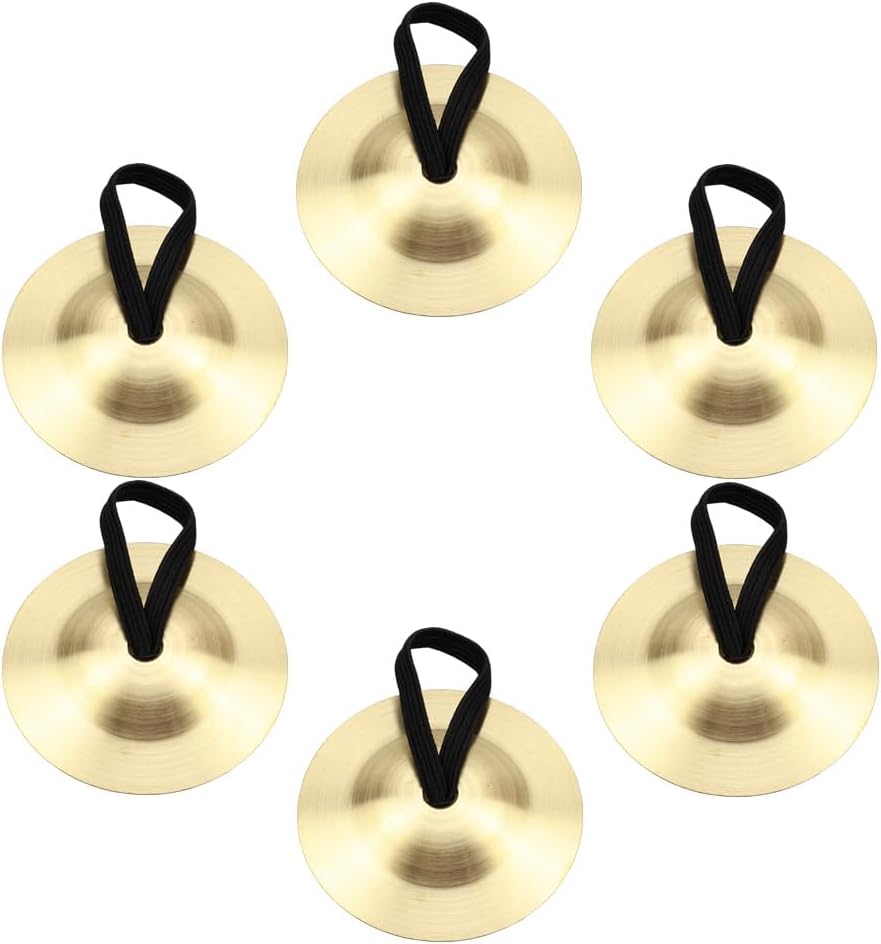 Sofecto 6 Pieces Finger Cymbals, Finger Zills for Belly Dance, Brass Hand Cymbals, Finger Dancing Musical Instrument for Dancer Party (Brass, Gold)