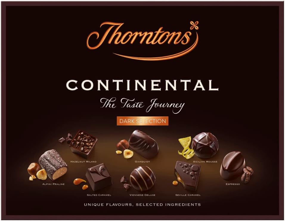 Thorntons Continental Dark Chocolate Father's Day Gift Box, Chocolate Hamper, Gifts for Father's Day, Inspired by European Flavours, Assorted Dark Chocolates, 264g